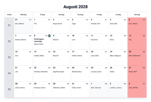 förhandsgranskning av kalendern