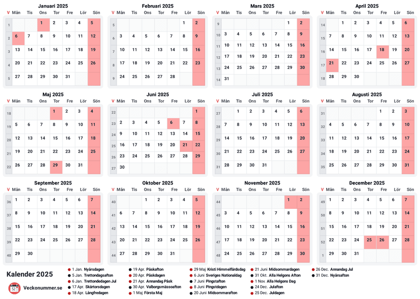 Röda Dagar 2025 Kalender Misha Tatiana