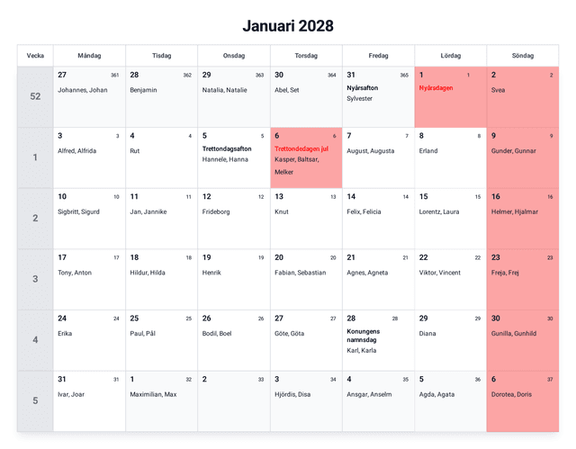 förhandsgranskning av kalendern